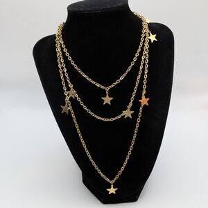 Vintage Emmons Gold Tone Long Celestial Whimsigoth Dangling Star Chain Necklace